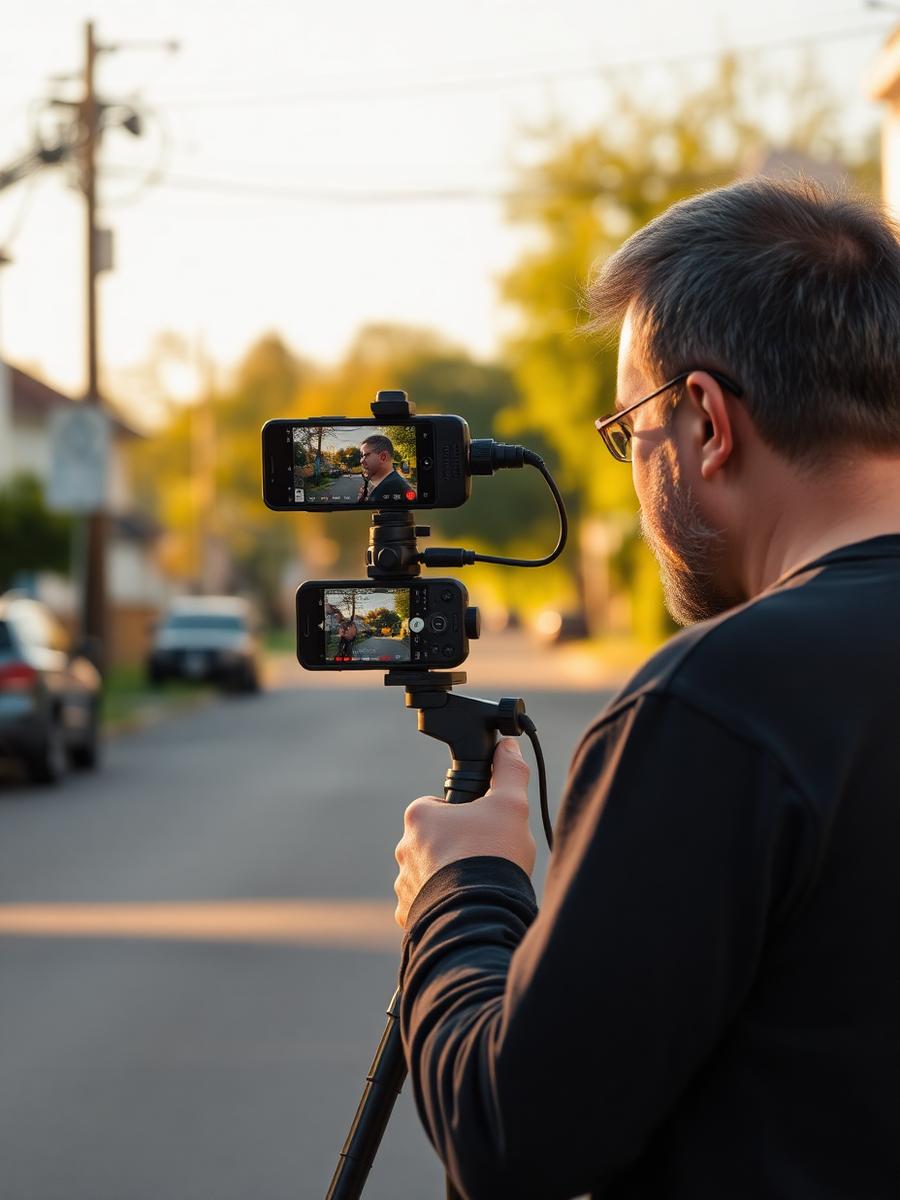 Recording a community update video on a neighborhood street