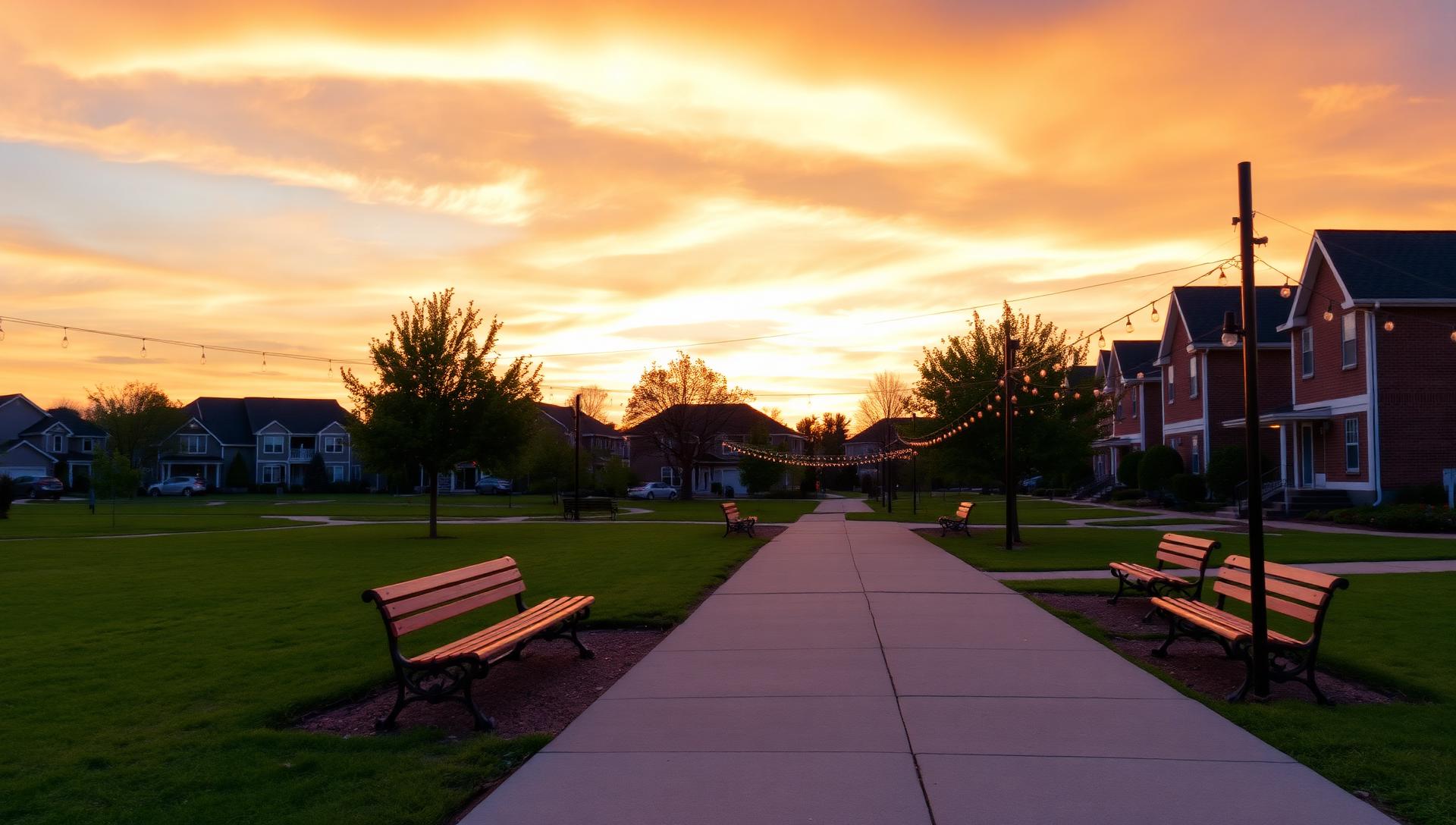 Neighborhood park at sunset